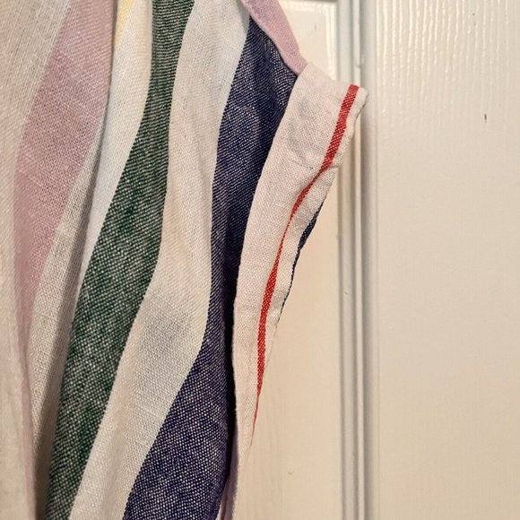 Linen Blend Stripe Collared Full Button Front Shirt Dress Slip Lining XXL - Picture 5 of 10